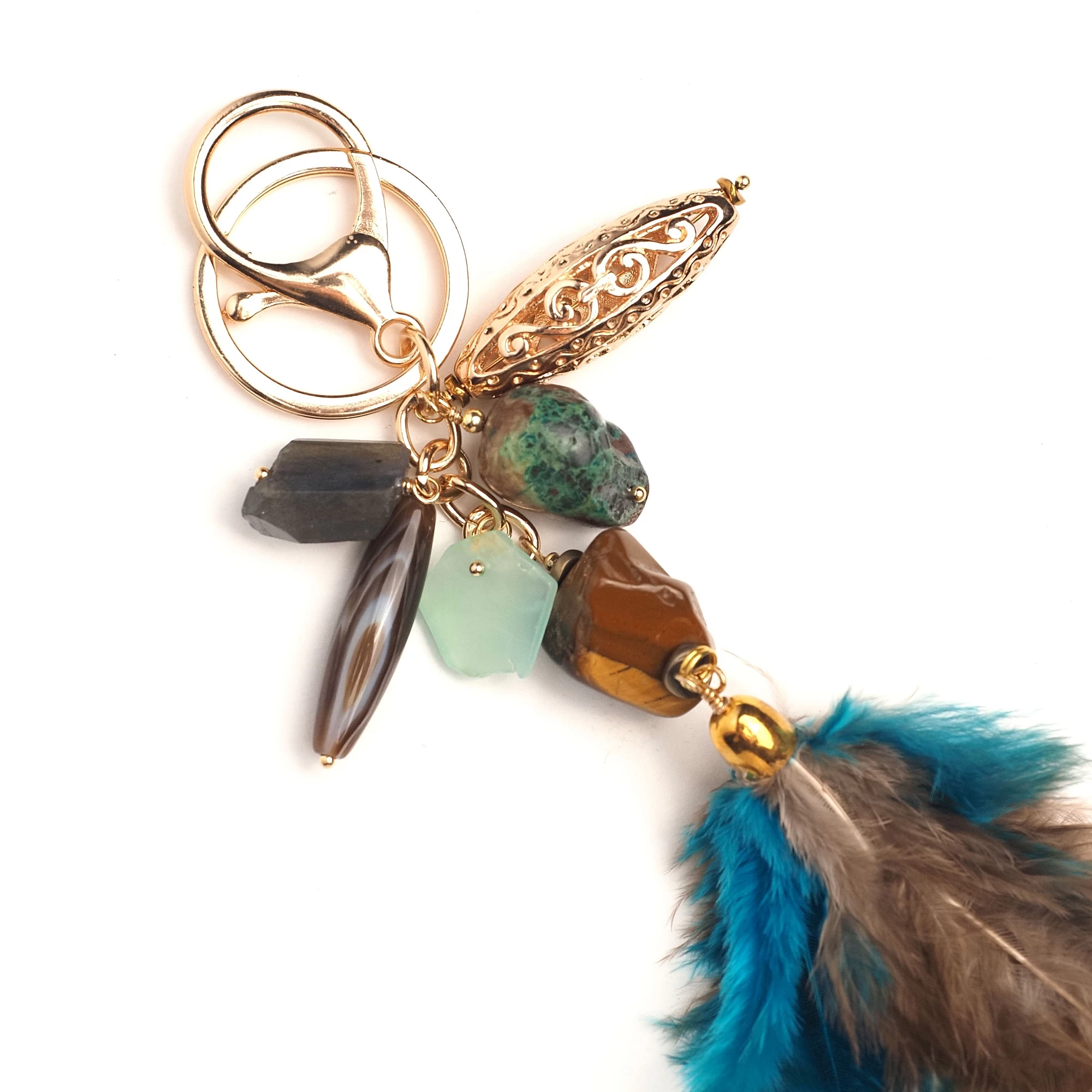 Брелок из Агата, Хризоколлы, Тигрового глаза, Хризопраза и Лабрадора
