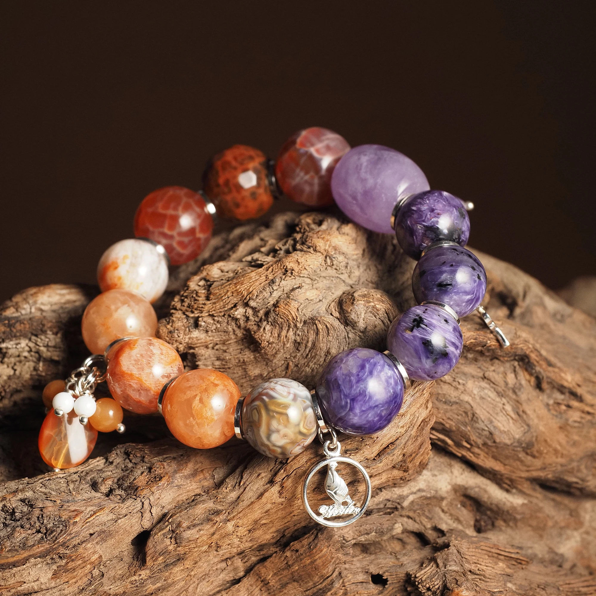 Браслет из Агата, Аметиста и Чароита женский
