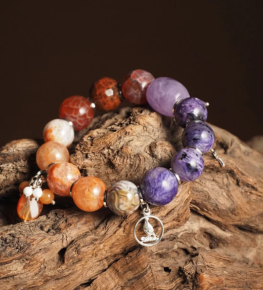 Браслет женский из Агата, Аметиста и Чароита