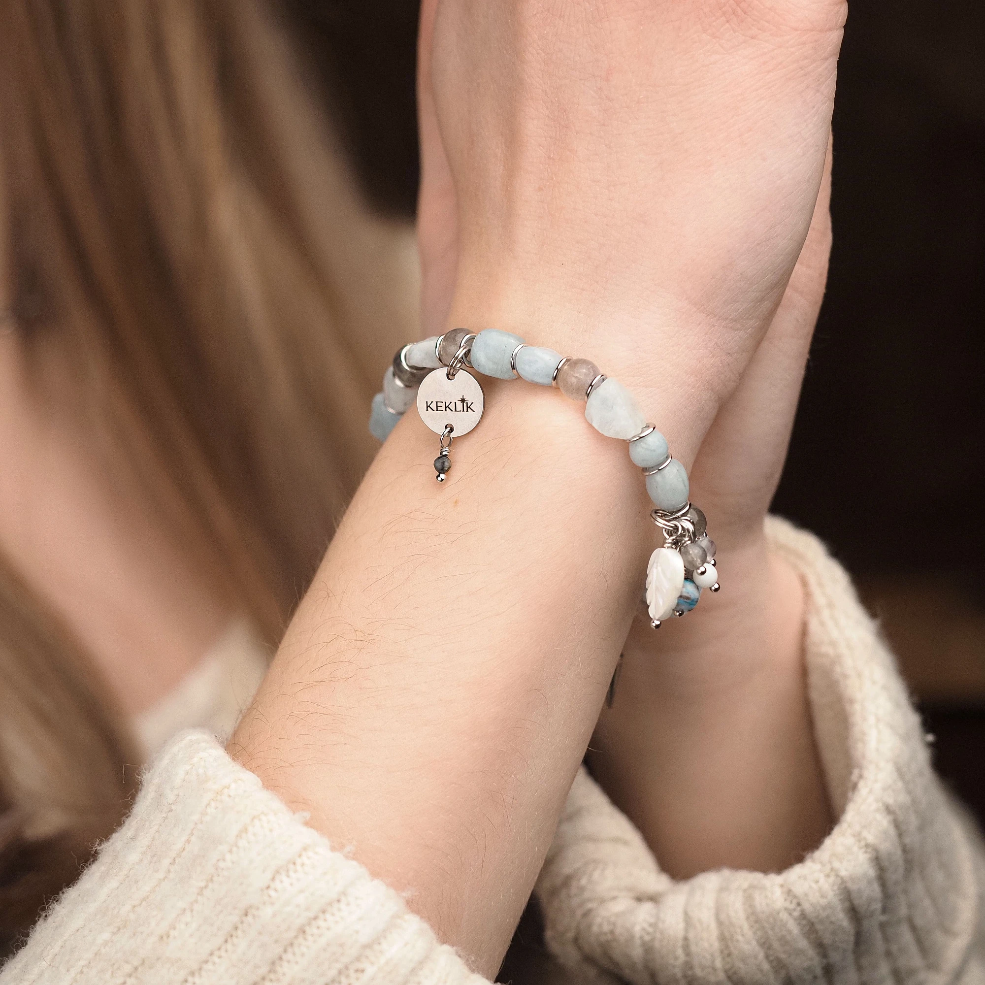 Браслет женский из Аквамарина и Лабрадора