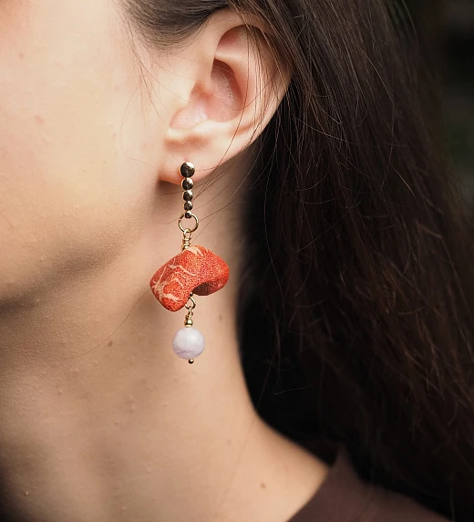 Серьги из Аметиста и Коралла