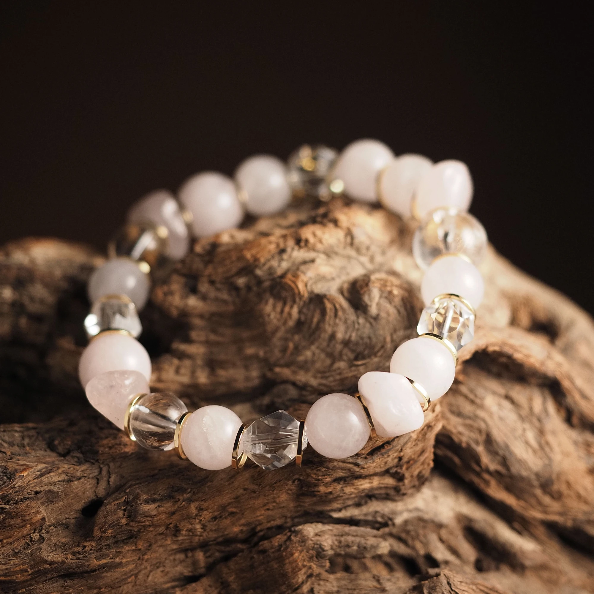 Браслет женский из Розового кварца и Горного хрусталя №3