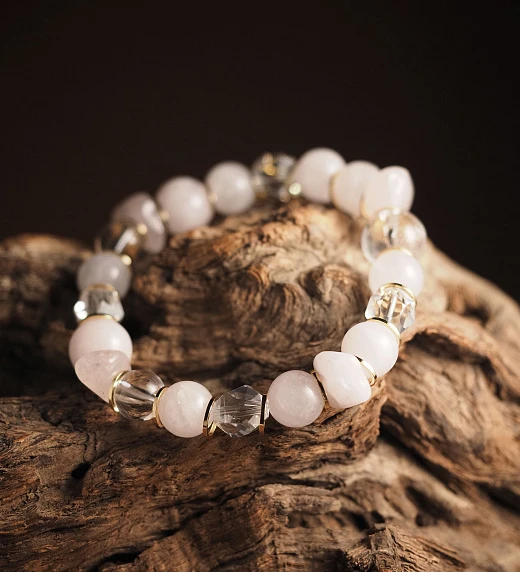 Браслет женский из Розового кварца и Горного хрусталя №3