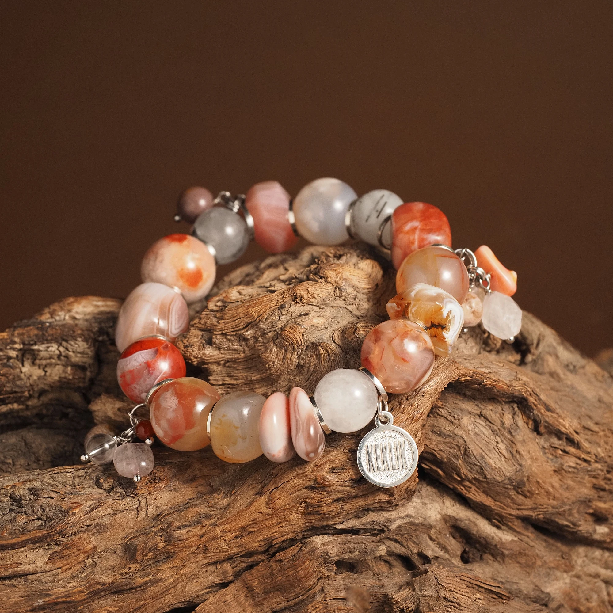 Браслет женский из Агата, Карнеола, Турмалинового кварца и Яшмы