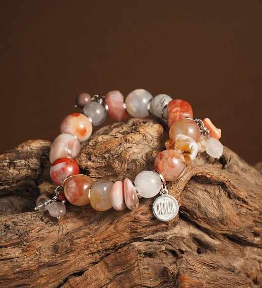 Браслет женский из Агата, Карнеола, Турмалинового кварца и Яшмы