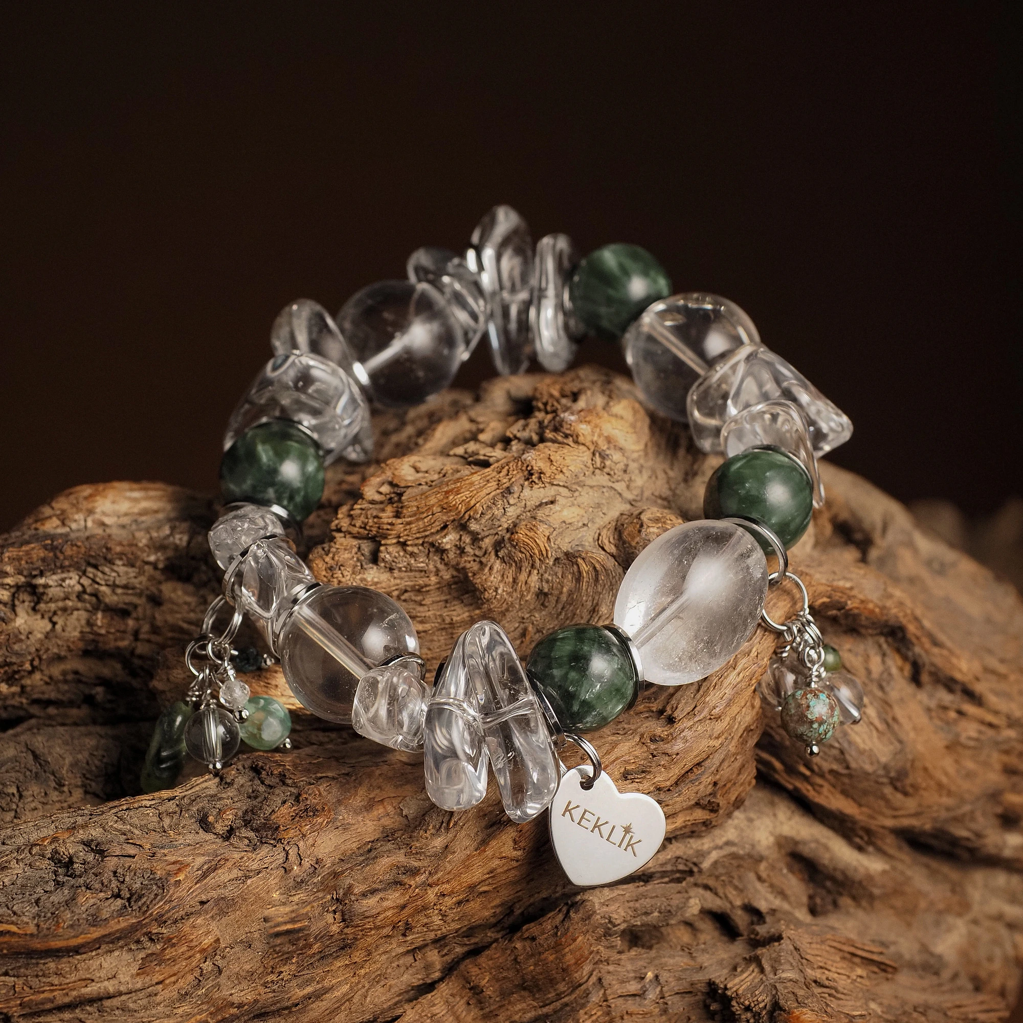 Браслет женский из Горного хрусталя и Серафинита №4