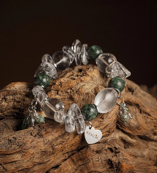 Браслет женский из Горного хрусталя и Серафинита №4