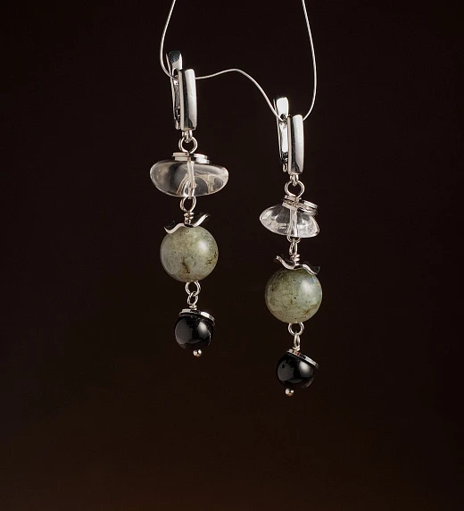 Серьги из Горного хрусталя, Лабрадора и Обсидиана