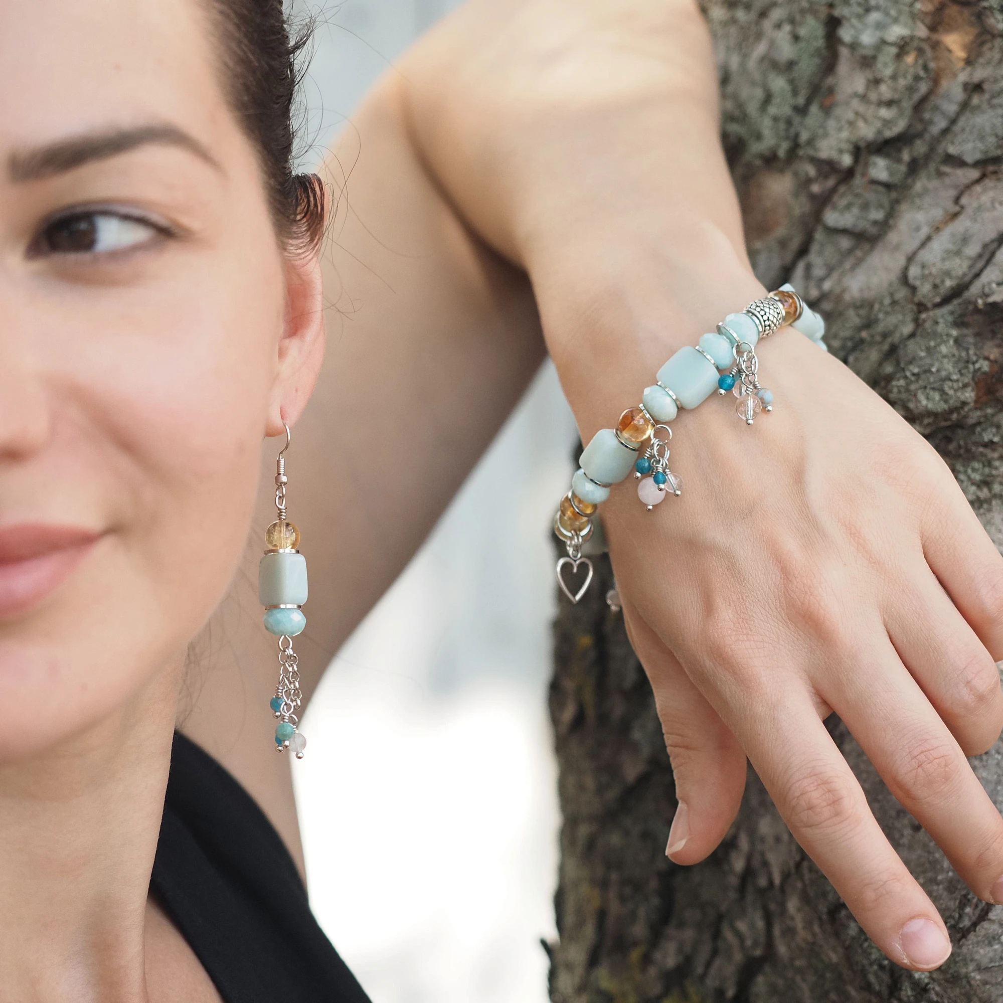 Серьги из Амазонита и Цитрина