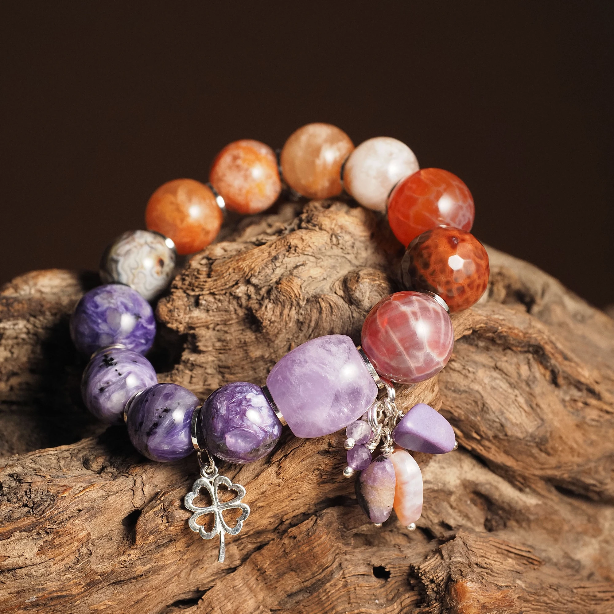 Браслет из Агата, Аметиста и Чароита женский