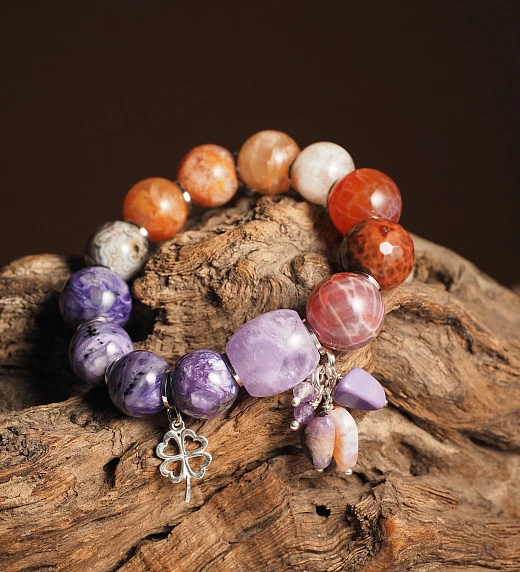 Браслет из Агата, Аметиста и Чароита женский