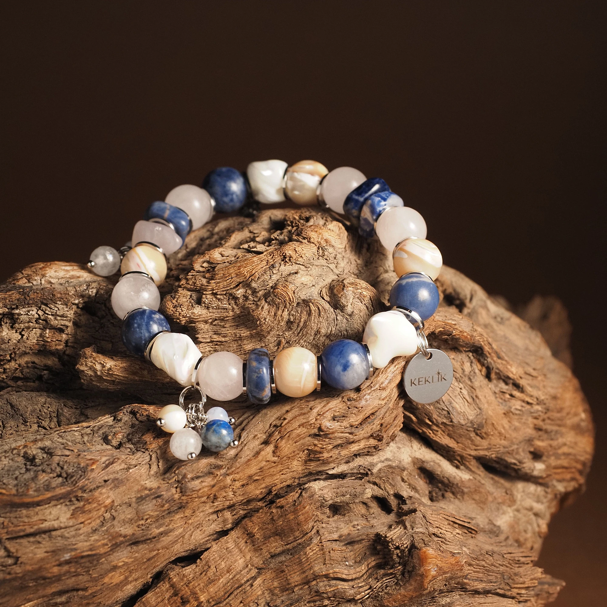 Браслет женский из Перламутра, Розового кварца и Содалита