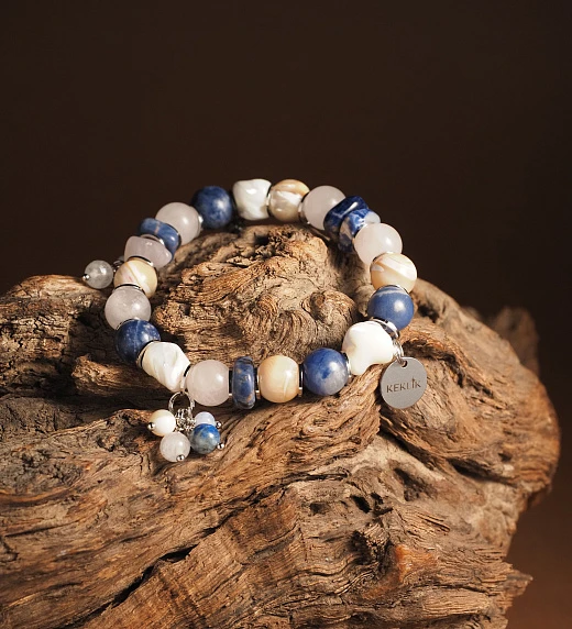 Браслет женский из Перламутра, Розового кварца и Содалита